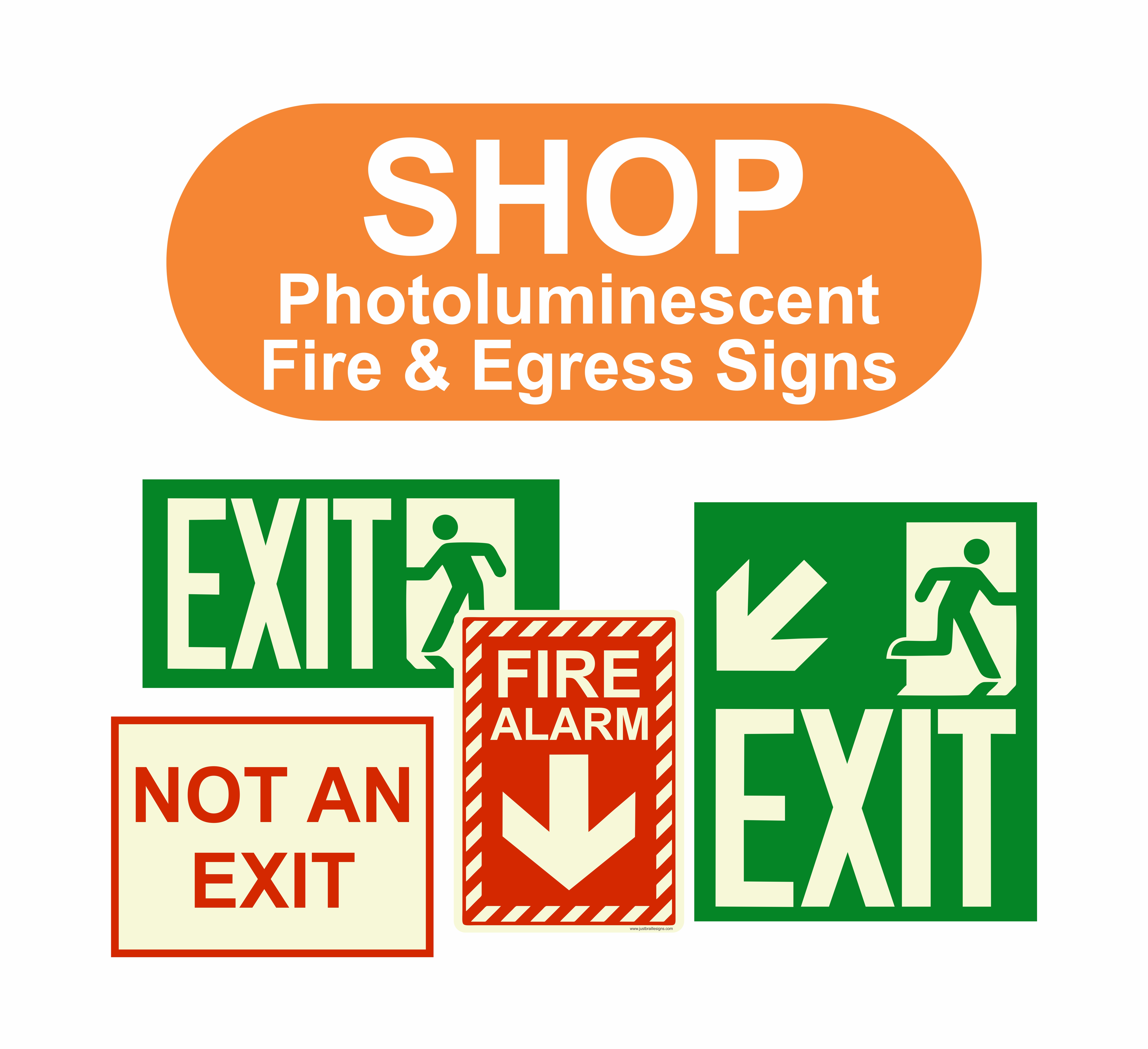 Photoluminescent egress and fire safety signs